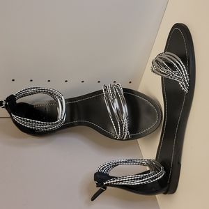 Tory Burch Black and White Strappy Sandals with Heel Zip-up